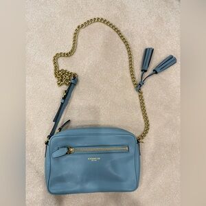 Coach Leather Blue Crossbody Bag with Gold Accents